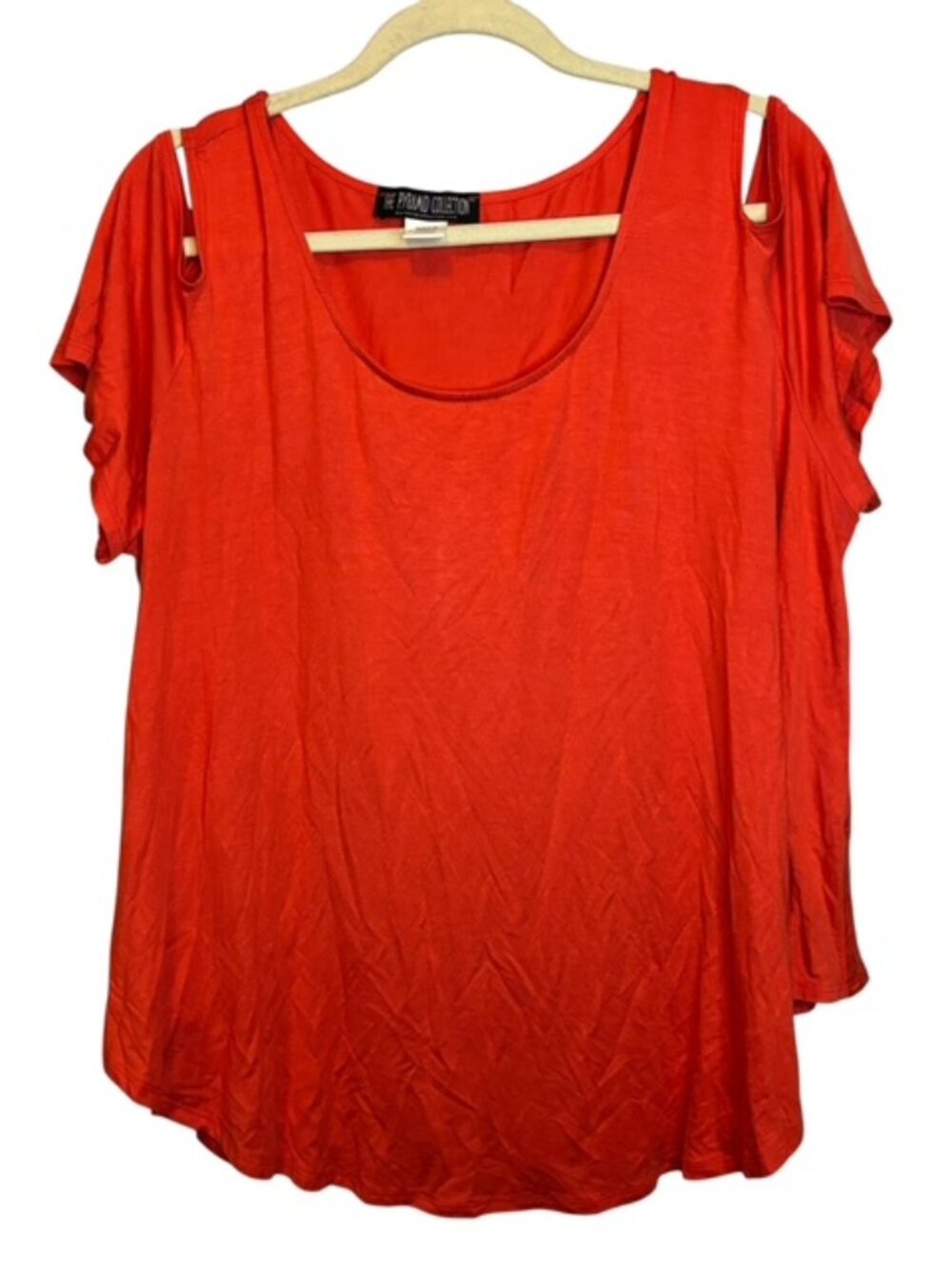 Pyramid Collection Blouse Women's Large Cold Shoulder Lightweight Orange Red